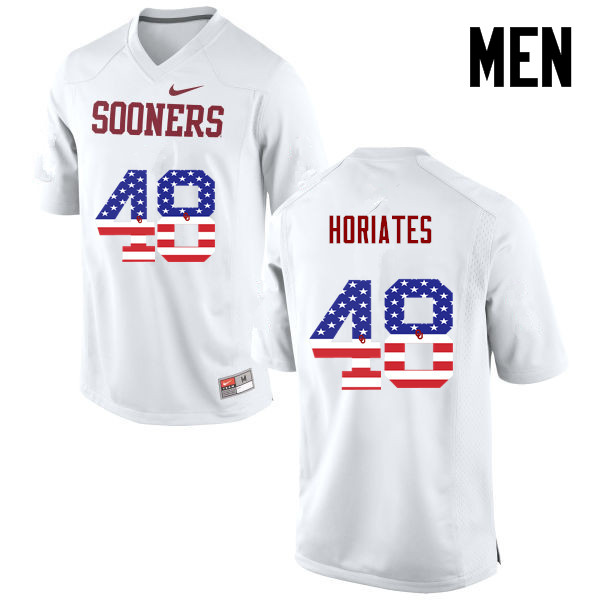 Oklahoma Sooners #48 Nick Horiates College Football USA Flag Fashion Jerseys-White